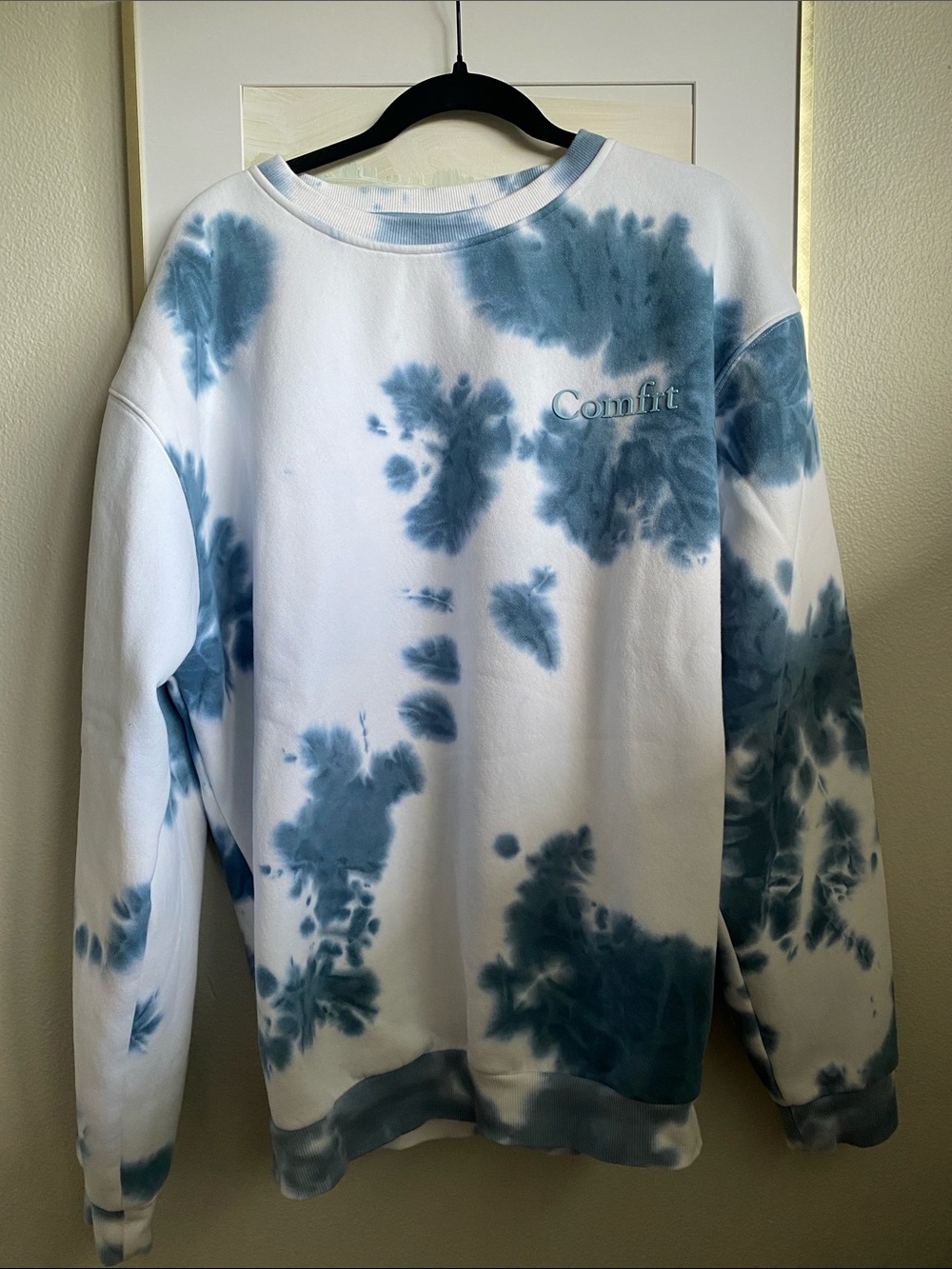 COMFRT Blue Tie-Dye Crewneck Sweatshirt, Sz L
